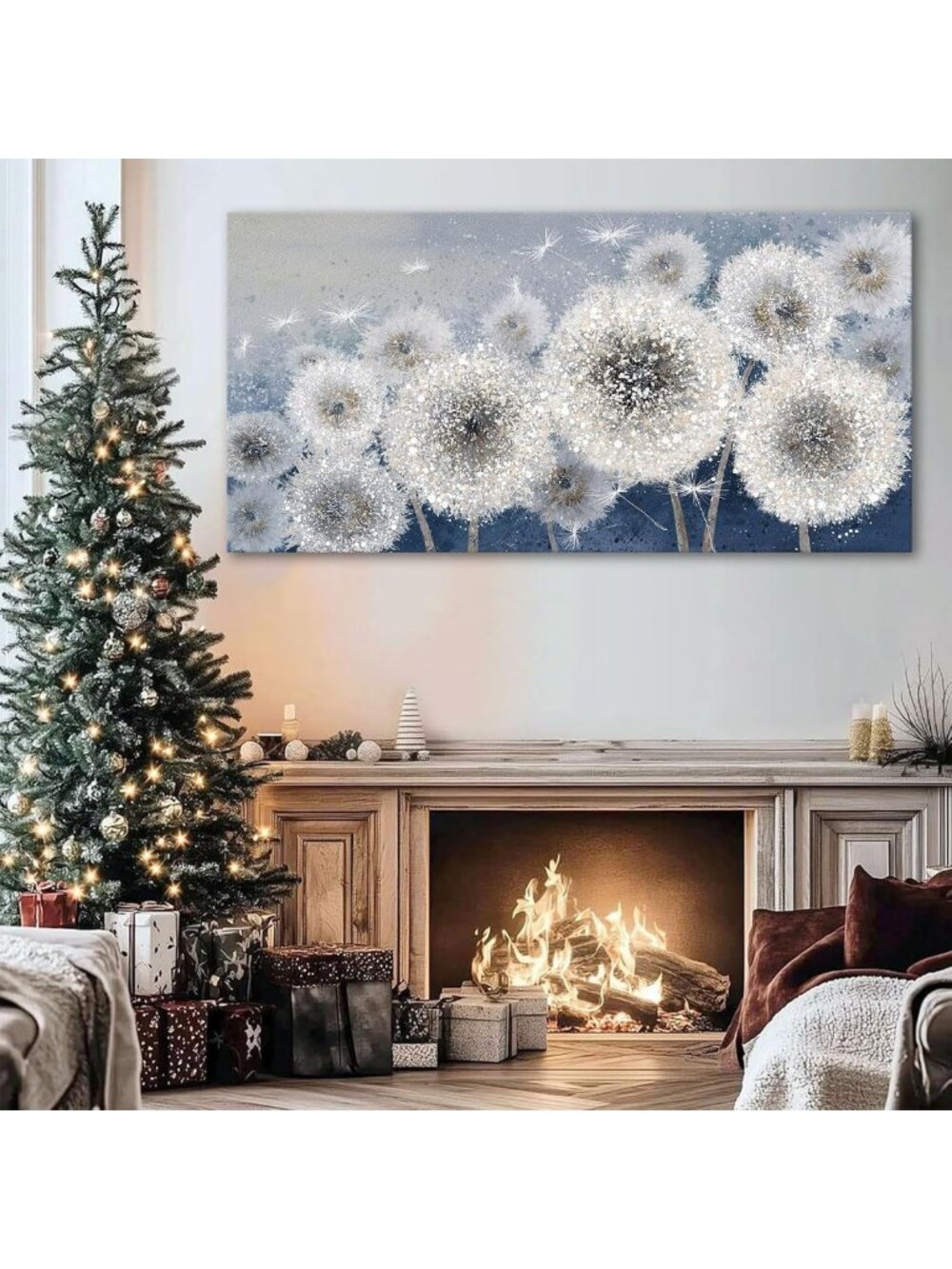 Large Blue Dandelion Canvas Wall Art - Stunning Living Room & Bedroom Decor